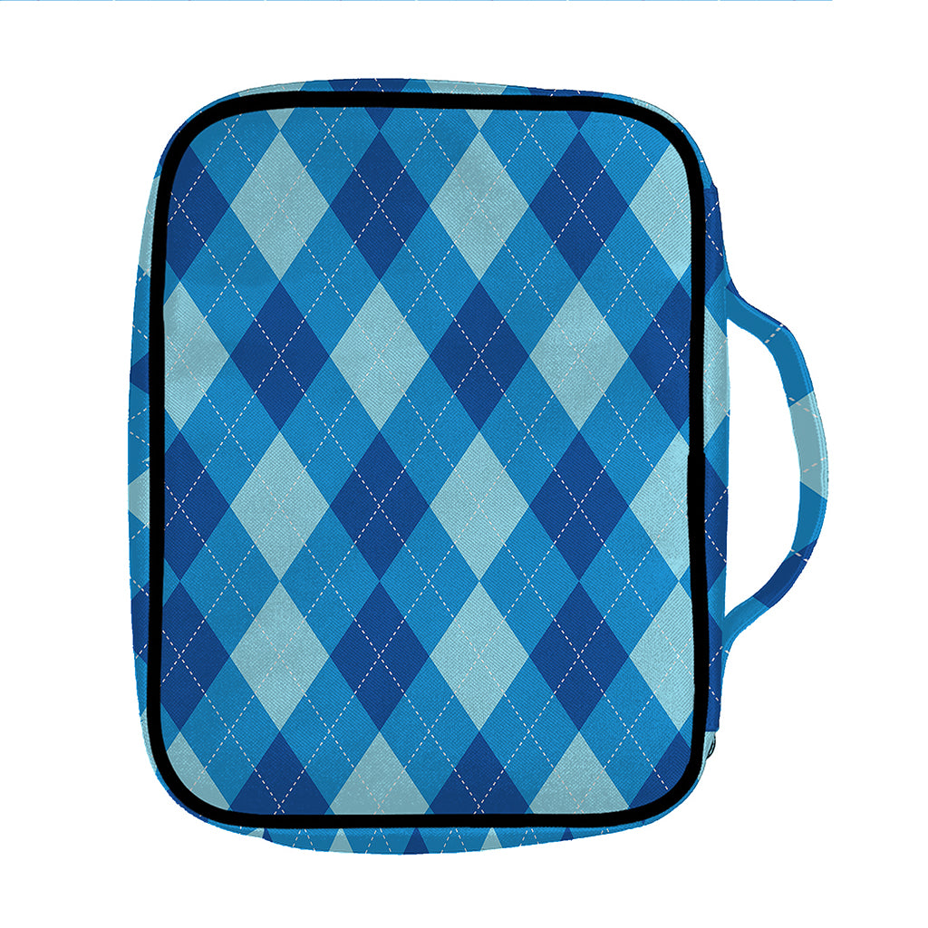 Blue Argyle Pattern Print Front Pocket Bible Bag