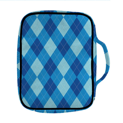 Blue Argyle Pattern Print Front Pocket Bible Bag