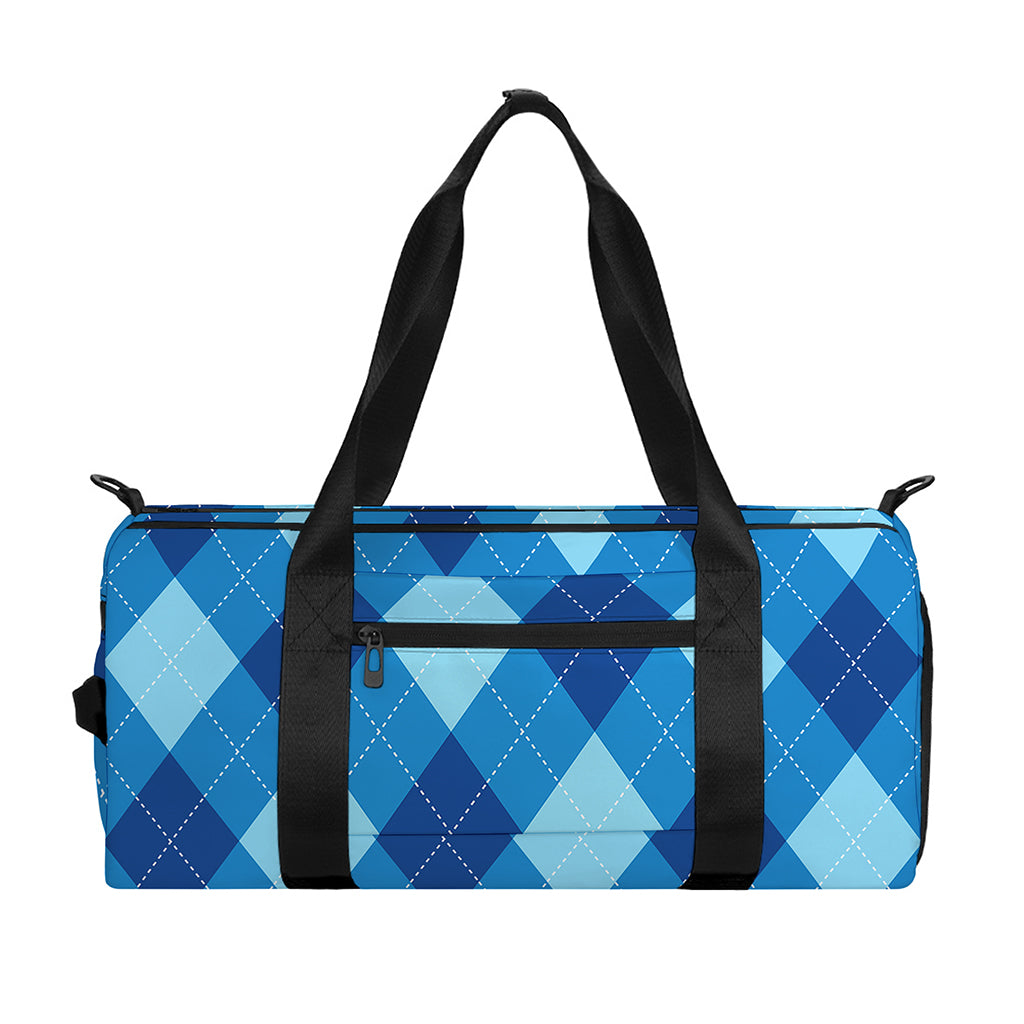 Blue Argyle Pattern Print Gym Bag
