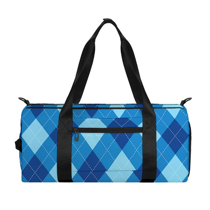 Blue Argyle Pattern Print Gym Bag