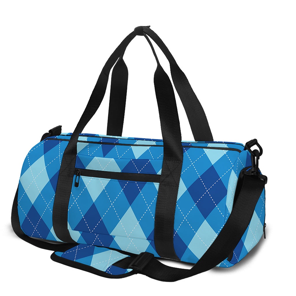 Blue Argyle Pattern Print Gym Bag