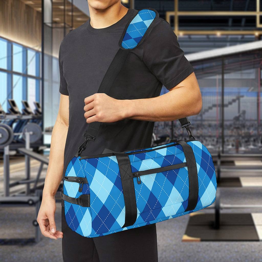 Blue Argyle Pattern Print Gym Bag