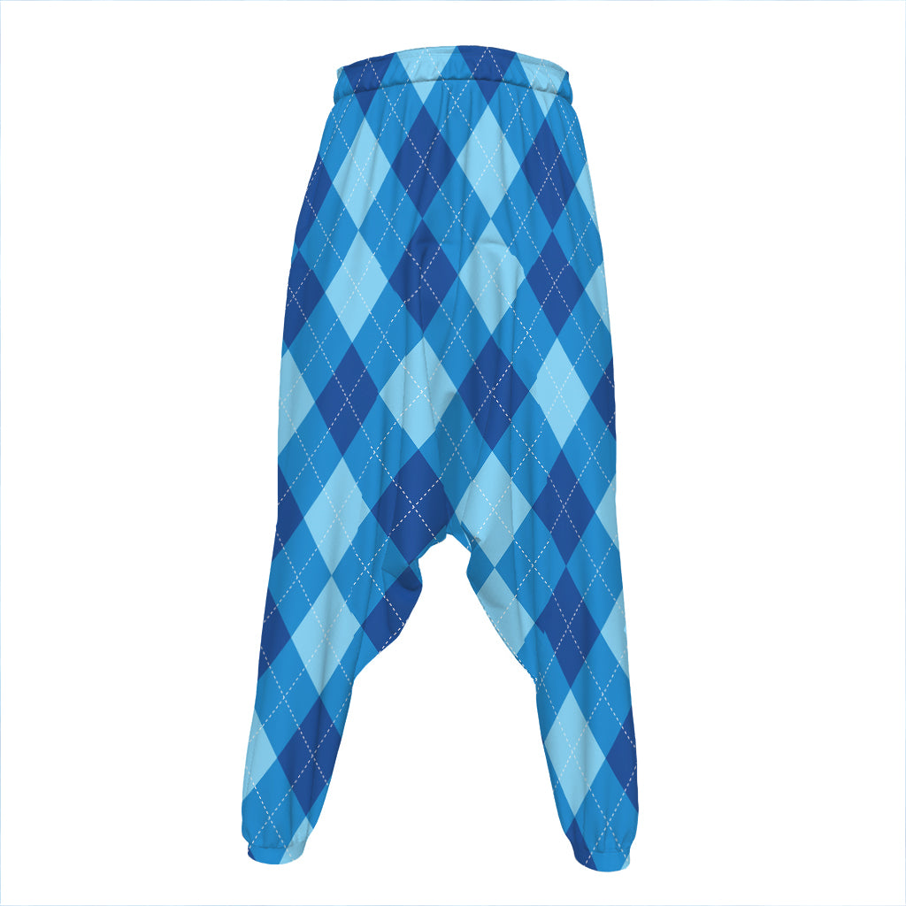 Blue Argyle Pattern Print Hammer Pants