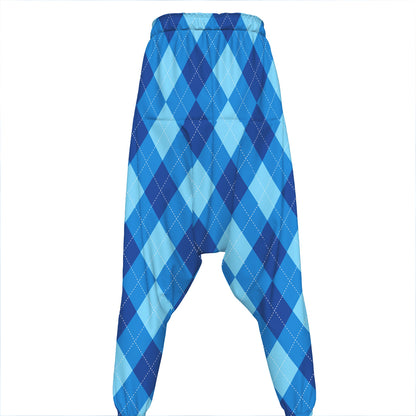 Blue Argyle Pattern Print Hammer Pants