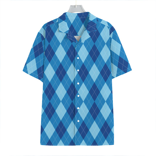 Blue Argyle Pattern Print Hawaiian Shirt