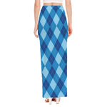 Blue Argyle Pattern Print High Slit Maxi Skirt