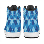 Blue Argyle Pattern Print High Top Leather Sneakers