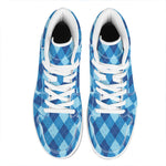 Blue Argyle Pattern Print High Top Leather Sneakers