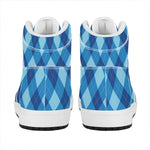 Blue Argyle Pattern Print High Top Leather Sneakers