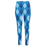 Blue Argyle Pattern Print High-Waisted Pocket Leggings