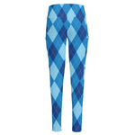 Blue Argyle Pattern Print High-Waisted Pocket Leggings