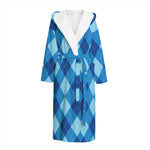 Blue Argyle Pattern Print Hooded Bathrobe