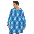 Blue Argyle Pattern Print Hoodie Blanket
