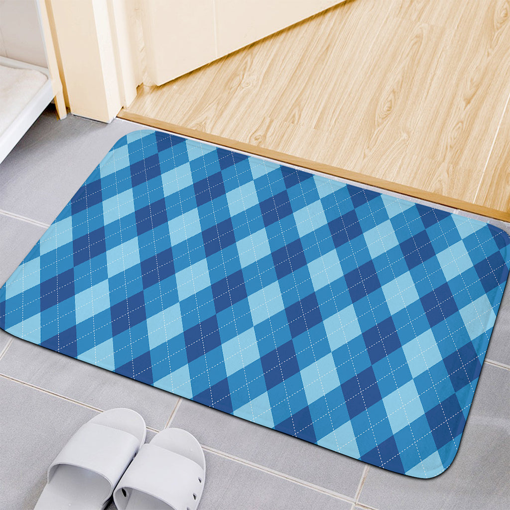 Blue Argyle Pattern Print Indoor Door Mat