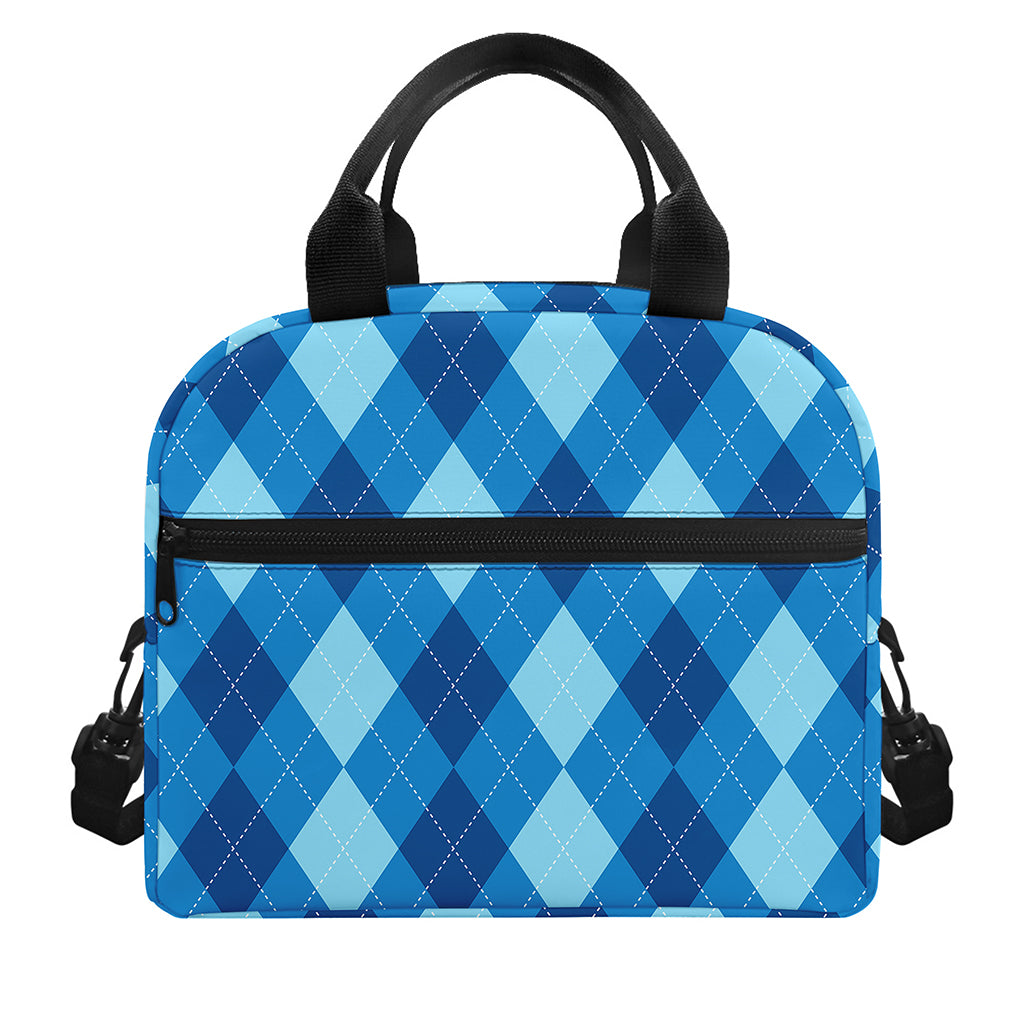 Blue Argyle Pattern Print Insulated Lunch Bag