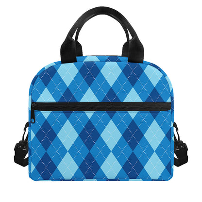 Blue Argyle Pattern Print Insulated Lunch Bag