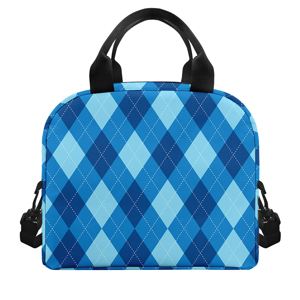 Blue Argyle Pattern Print Insulated Lunch Bag