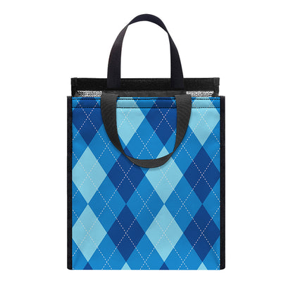 Blue Argyle Pattern Print Insulated Lunch Tote