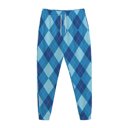Blue Argyle Pattern Print Jogger Pants