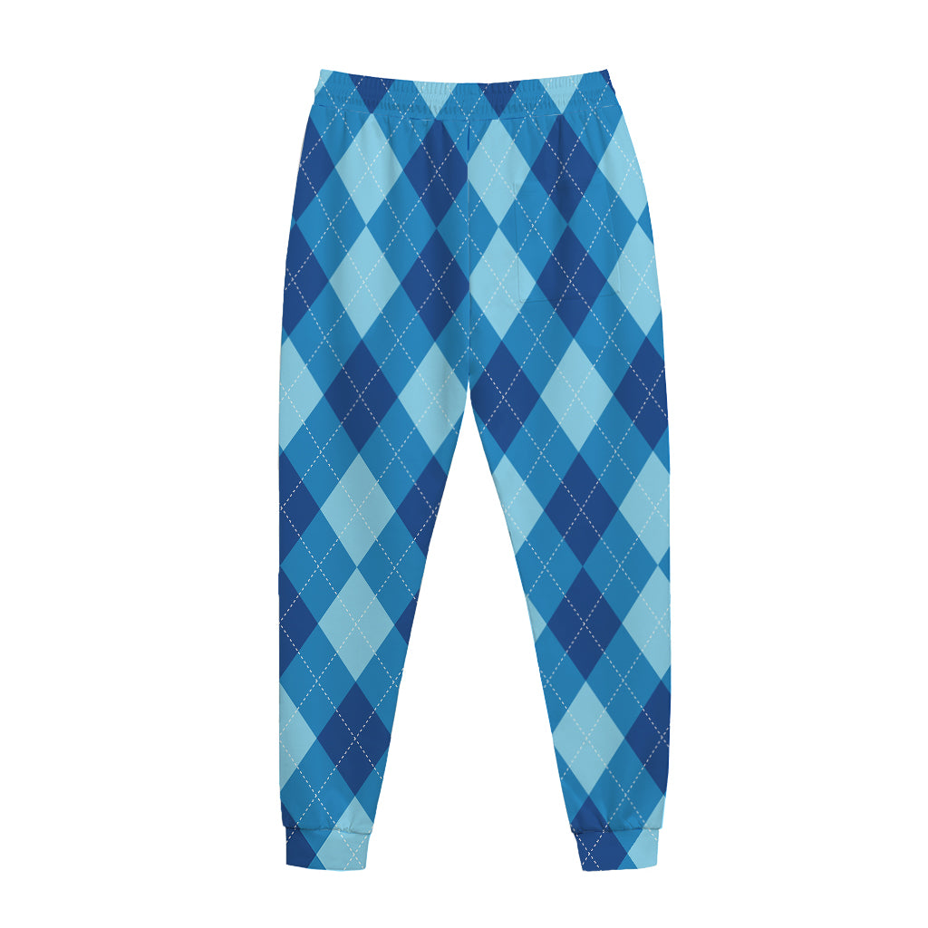 Blue Argyle Pattern Print Jogger Pants