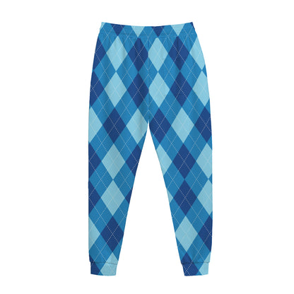 Blue Argyle Pattern Print Jogger Pants