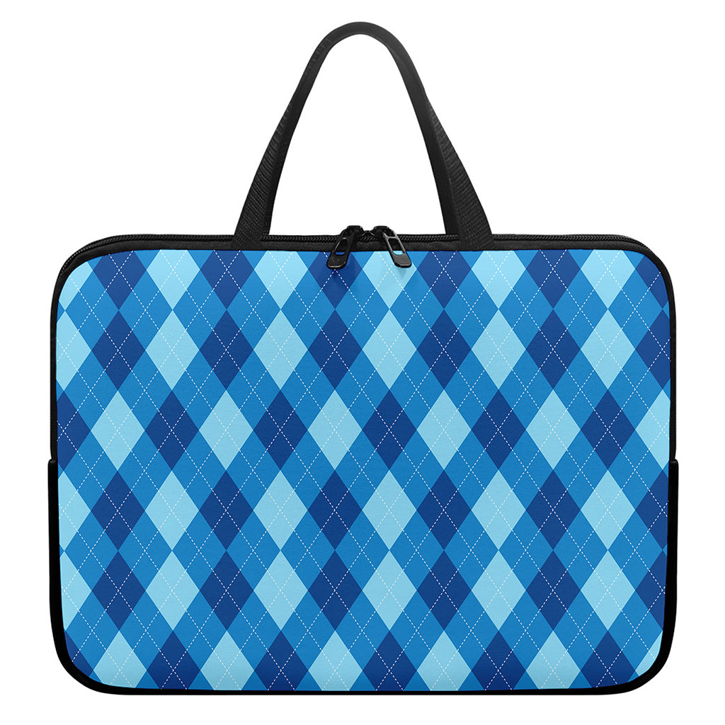 Blue Argyle Pattern Print Laptop Sleeve With Handle