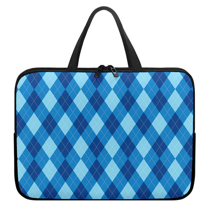 Blue Argyle Pattern Print Laptop Sleeve With Handle