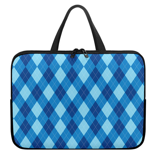 Blue Argyle Pattern Print Laptop Sleeve With Handle
