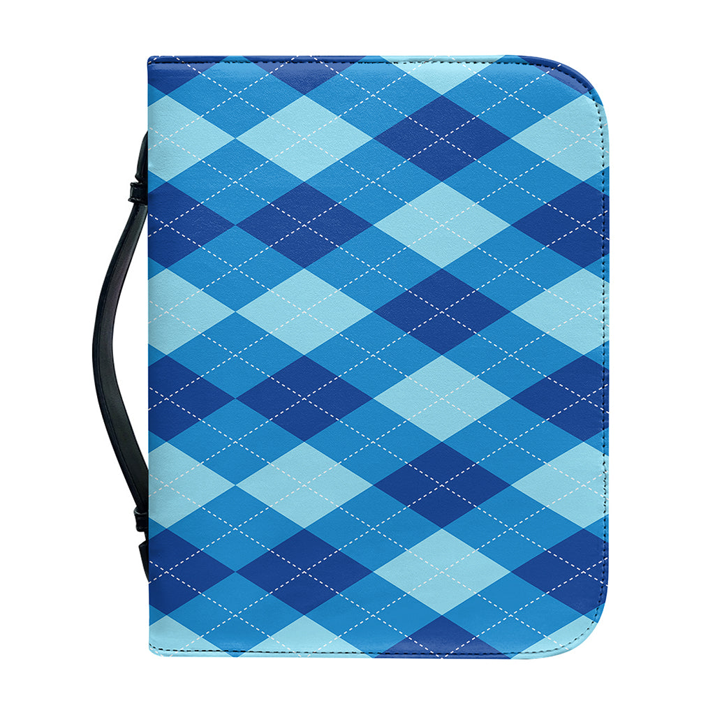 Blue Argyle Pattern Print Leather Bible Cover