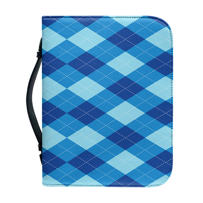 Blue Argyle Pattern Print Leather Bible Cover