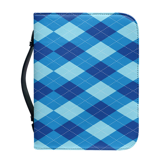 Blue Argyle Pattern Print Leather Bible Cover