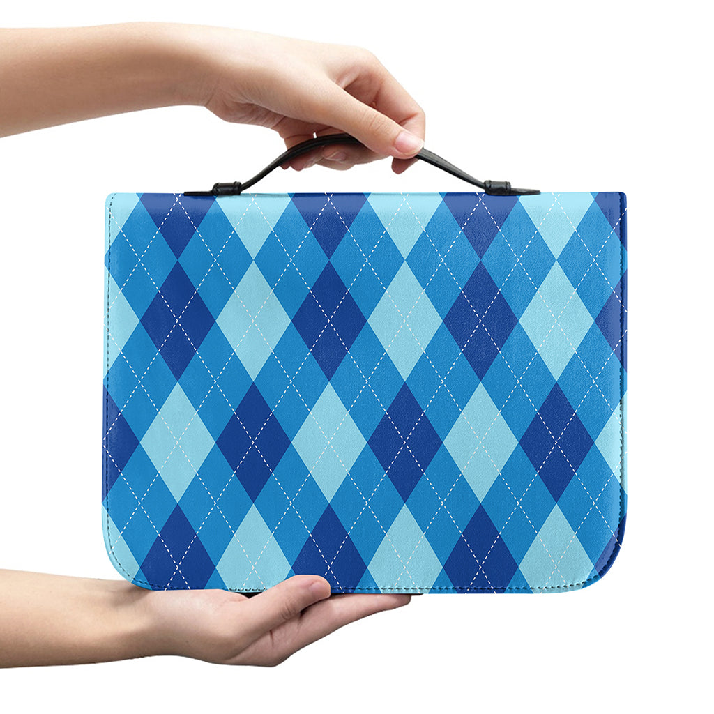Blue Argyle Pattern Print Leather Bible Cover