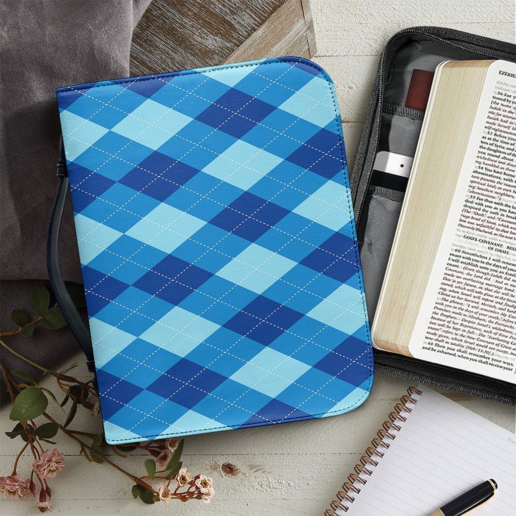 Blue Argyle Pattern Print Leather Bible Cover