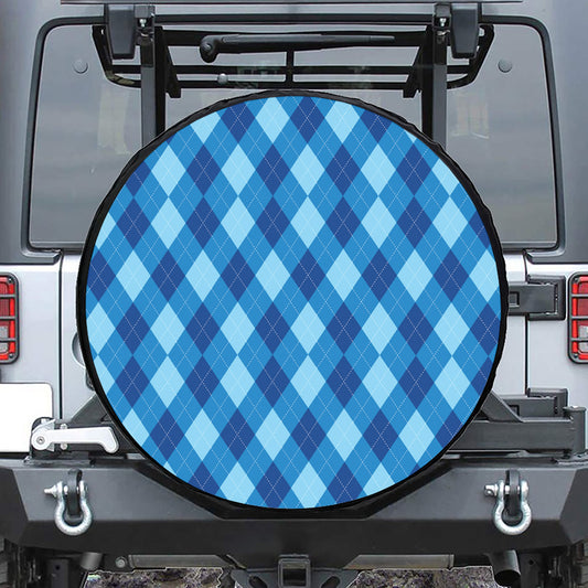 Blue Argyle Pattern Print Leather Spare Tire Cover