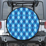Blue Argyle Pattern Print Leather Spare Tire Cover