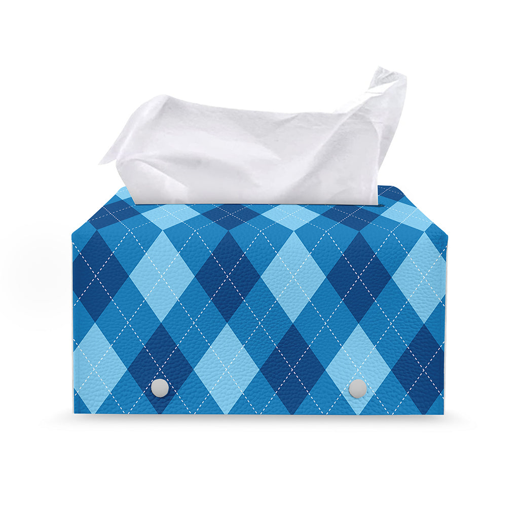 Blue Argyle Pattern Print Leather Tissue Box Cover