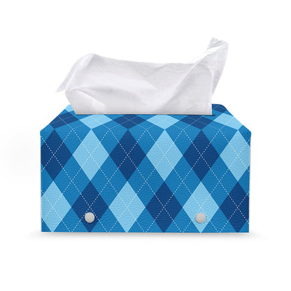 Blue Argyle Pattern Print Leather Tissue Box Cover