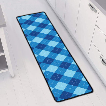 Blue Argyle Pattern Print Long Kitchen Mat