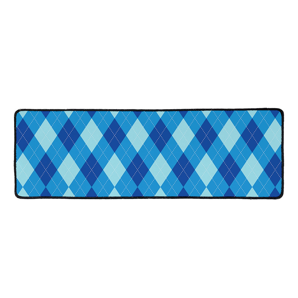 Blue Argyle Pattern Print Long Kitchen Mat