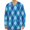 Blue Argyle Pattern Print Long Sleeve Baseball Jersey