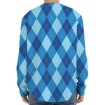 Blue Argyle Pattern Print Long Sleeve Baseball Jersey