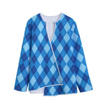Blue Argyle Pattern Print Long Sleeve Short Coat