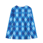 Blue Argyle Pattern Print Long Sleeve Short Coat