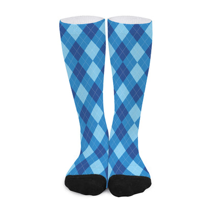 Blue Argyle Pattern Print Long Socks