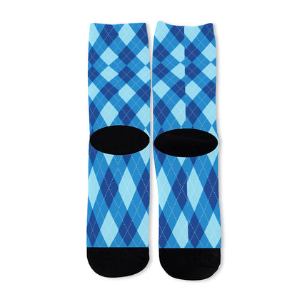 Blue Argyle Pattern Print Long Socks