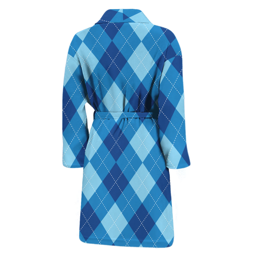 Blue Argyle Pattern Print Men's Bathrobe