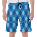 Blue Argyle Pattern Print Men's Beach Shorts