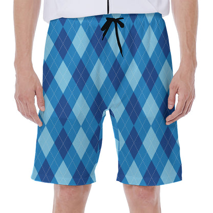 Blue Argyle Pattern Print Men's Beach Shorts