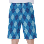 Blue Argyle Pattern Print Men's Beach Shorts