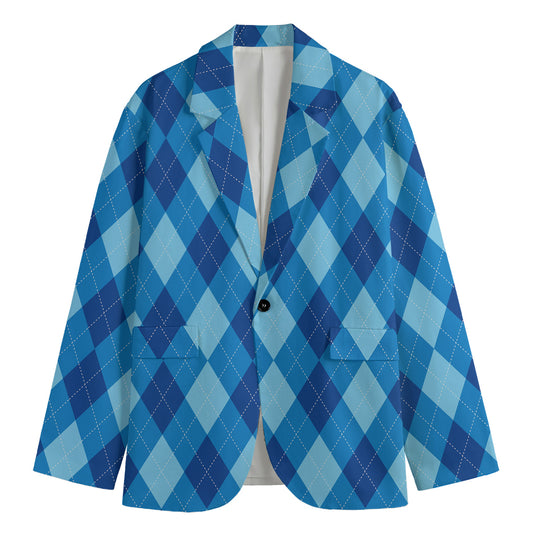 Blue Argyle Pattern Print Men's Blazer